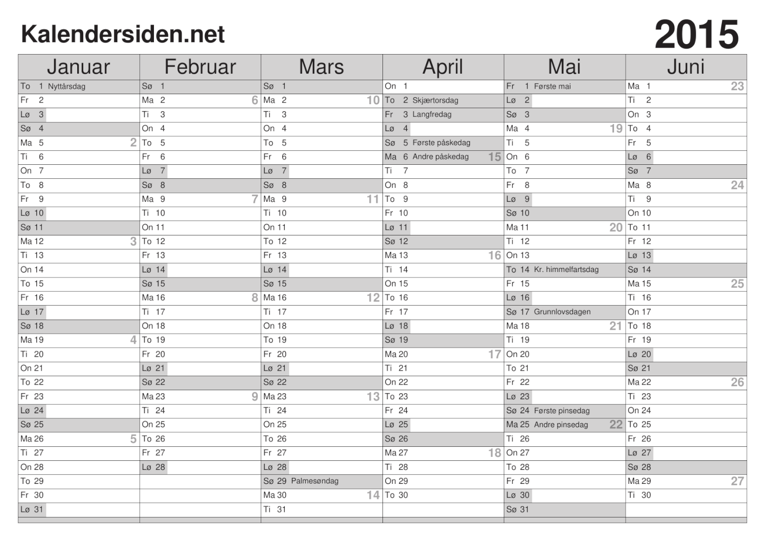 Kalender 2015