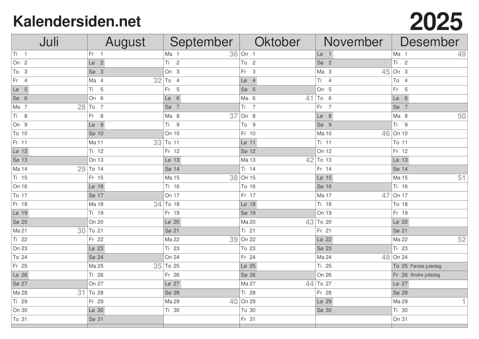 Kalender 2025